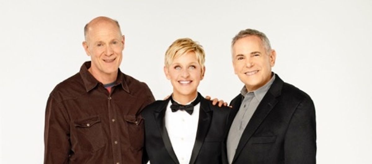 Craig Zadan & Neil Meron with 86th Oscars host Ellen Degeneres at 